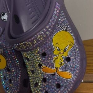 Kids Purple Glitter Clogs with Cartoon Character